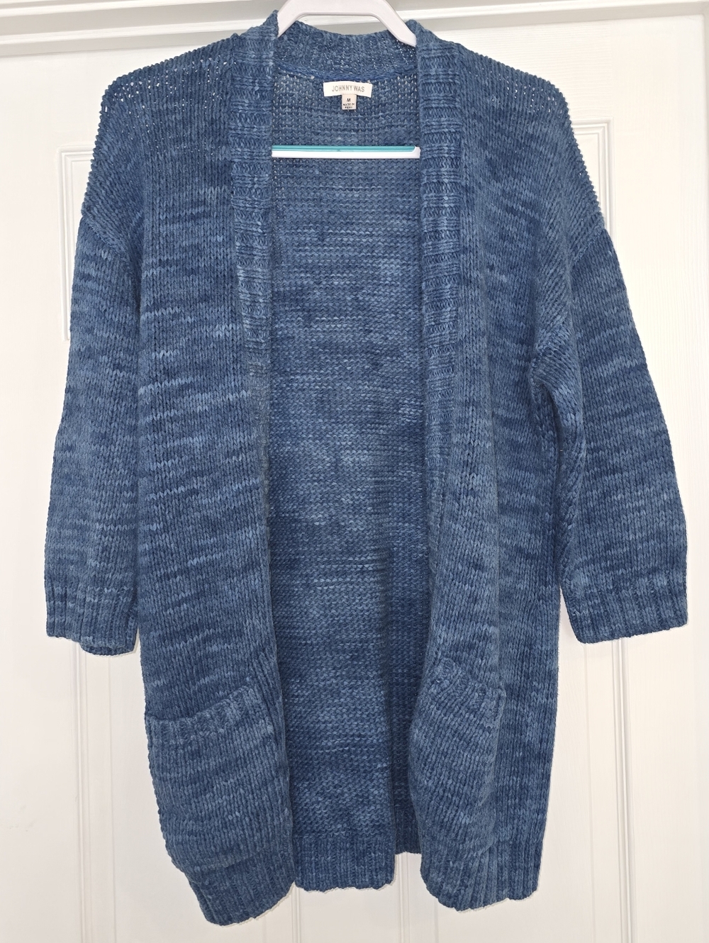 Johnny Was Marled Blue Open-Front Knit Cardigan